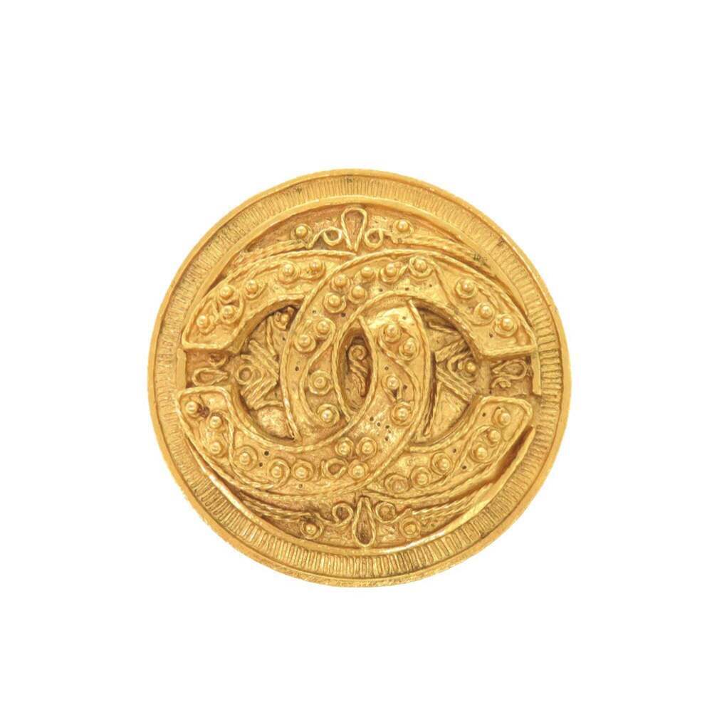 CHANEL Vintage Gold Logo Brooch